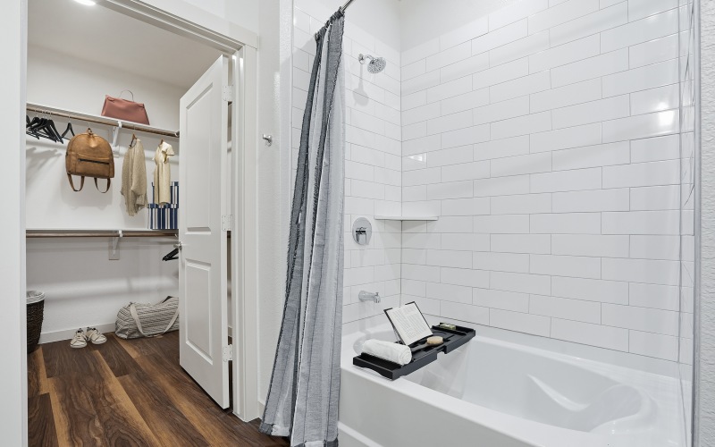 Apartments in Fate, TX with large soaking tubs and elegant bathrooms