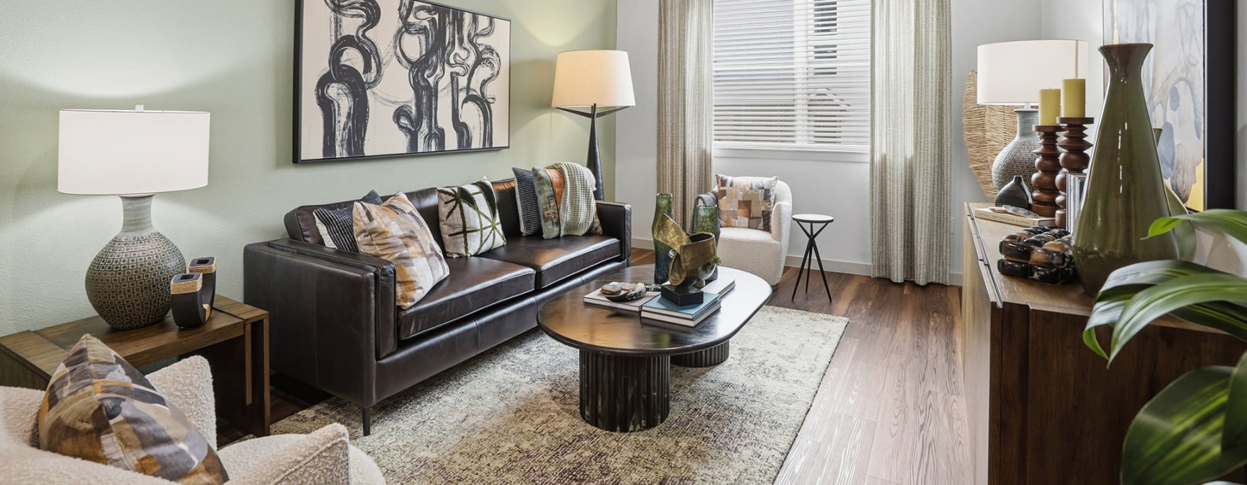 bright, furnished living room